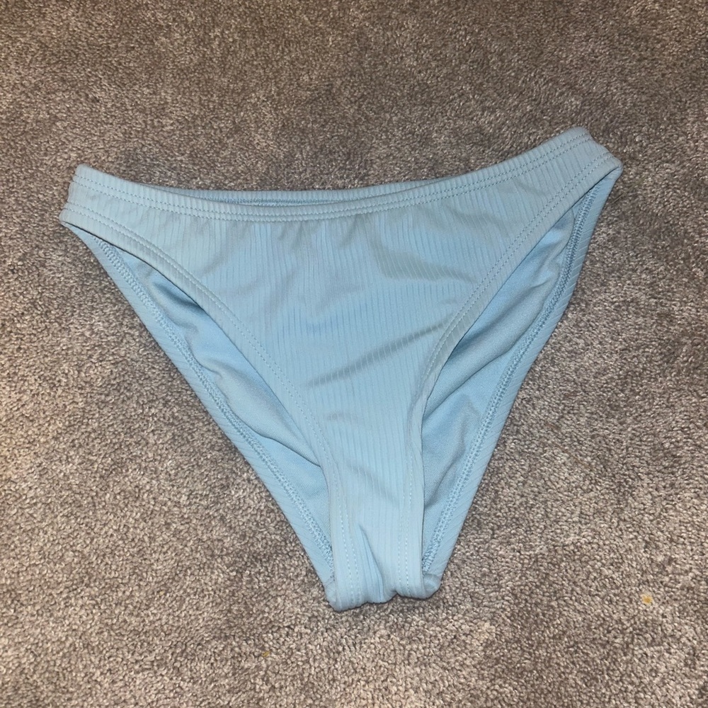 New Shade & Shore Women’s Light Blue Bikini Bottoms Rib Knit Swimsuit
